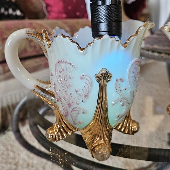 Northwood Inverted Fan Sugar Creamer Spooner Uranium Custard Glass Antique EAPG - Picture 8 of 16